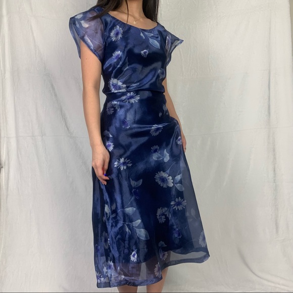 algo medium navy blue floral maxi dress - Picture 4 of 14